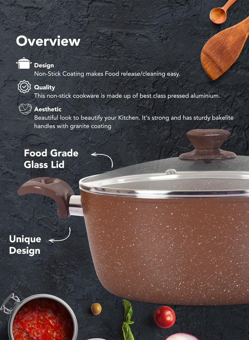 Grandi Granite Coated Pots And Pans Cookware Titanium  Set 11 PCS With Non-Stick Surfaces, Bakelite Handles, glass Lids , PFOA Free- Brown - Image 3